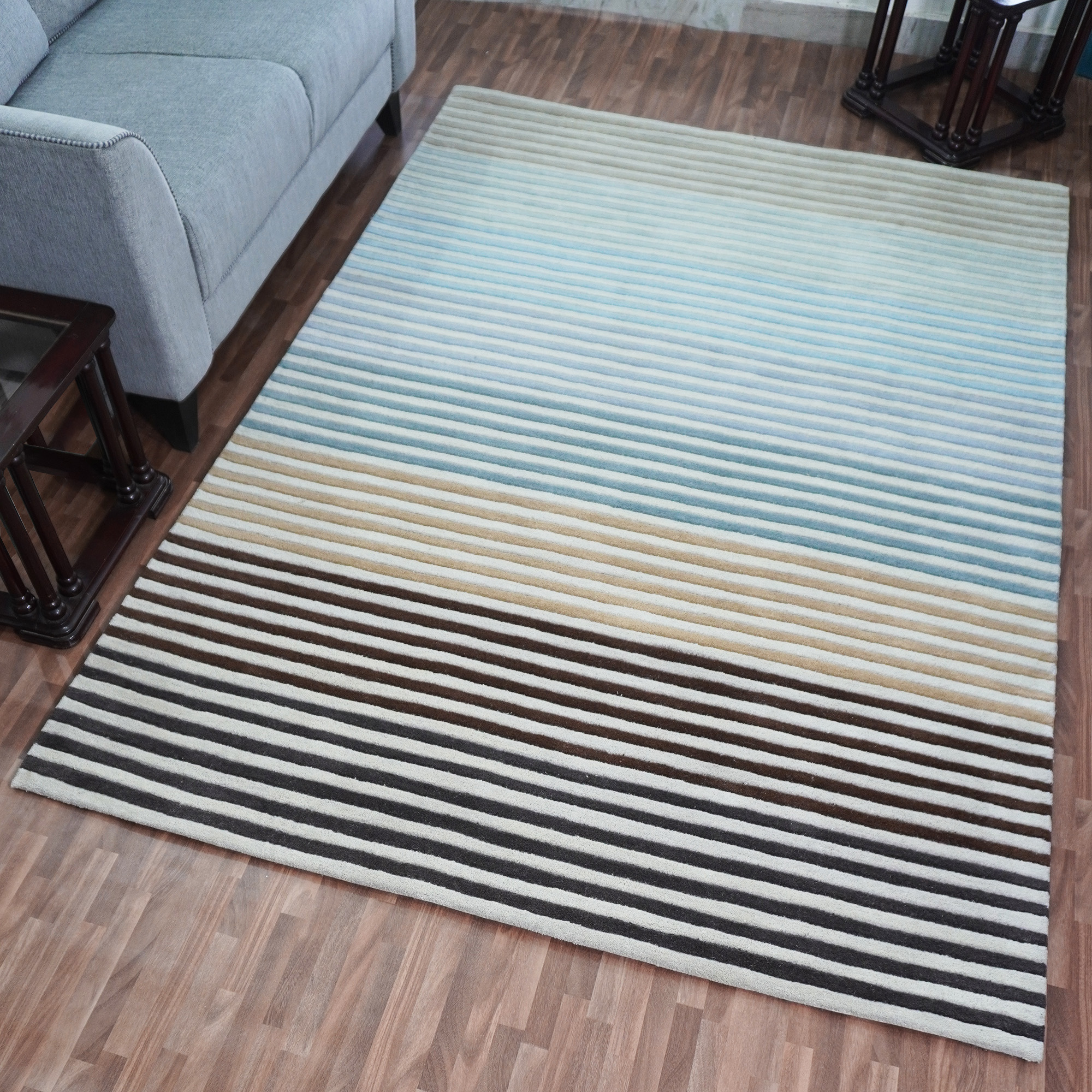 Spectrum Winter Modern Wool Striped Carved Rugs In Multi